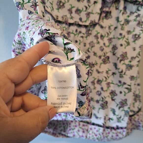 CAROLINA BELLE Montreal Purple Floral Cotton Flutter Sleeve Blouse Shirt Size S - Picture 11 of 11